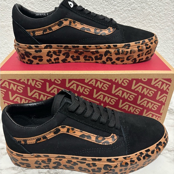 Vans Shoes - Vans  old skool Women's Black and Leopard Print  platform Sneakers